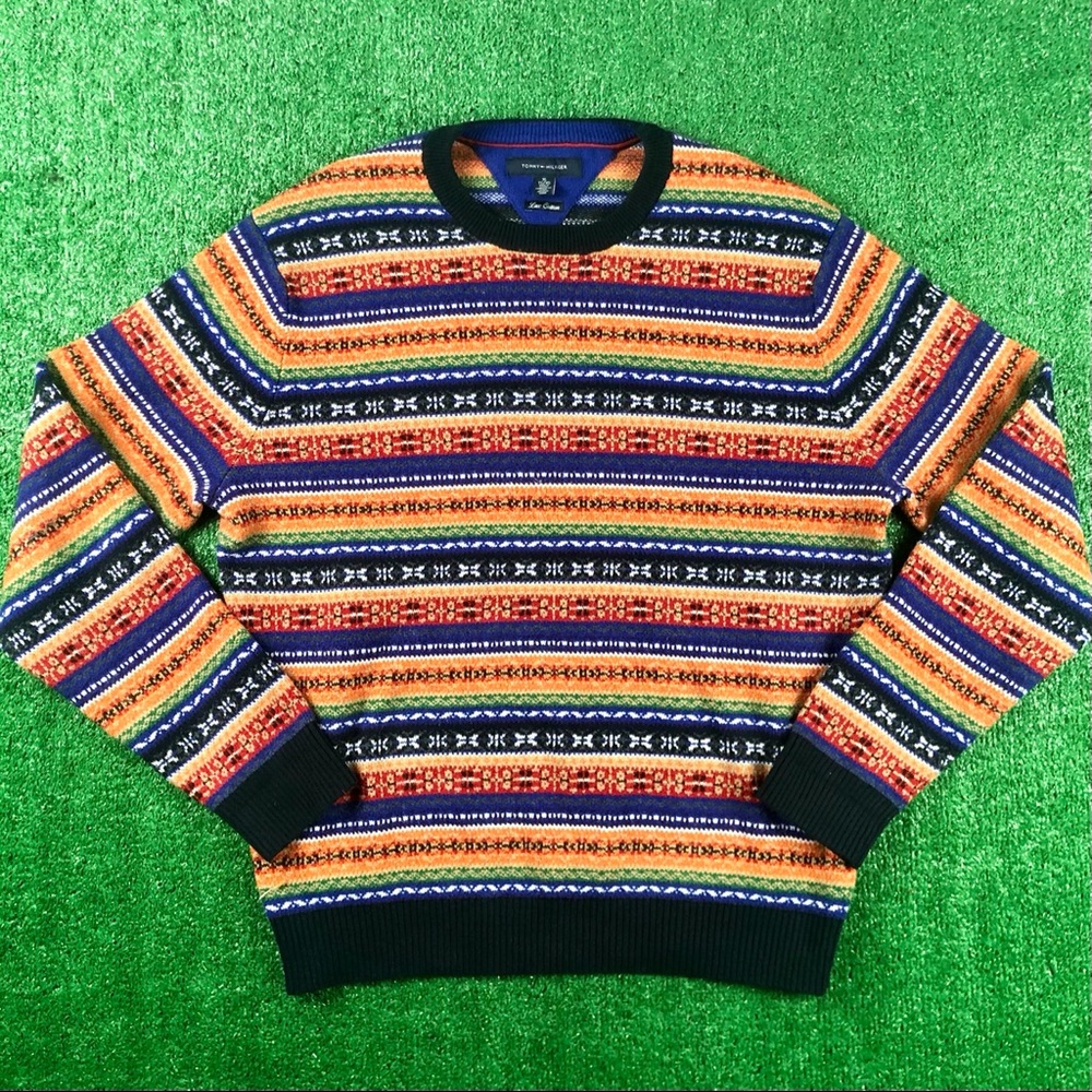 Tommy Colorful Patterned Knit Crewneck Sweater